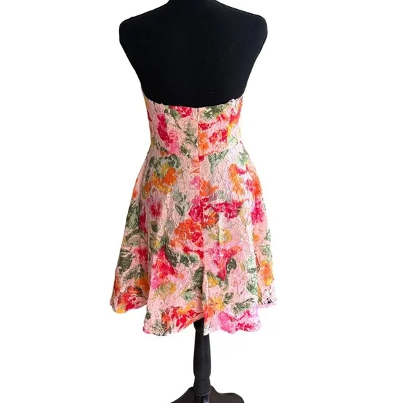 DB Studio Pink Floral Lace Strapless Mini Dress Fairycore Cottagecore Size 2 NWT - Picture 2 of 5